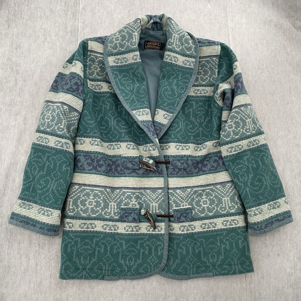 VINTAGE Eddie Bauer Jacket Womens XS Blanket Wool Barn Toggle Shawl Collar Coat